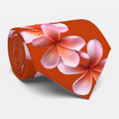 Roze Plumeria Oranje Tropisch Mannen Stropdas (Opgerold)