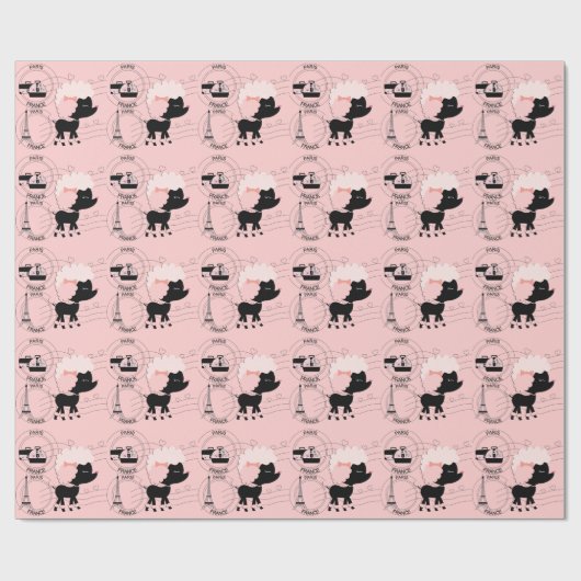 Roze Poedel Eiffeltoren Parijs inpakpapier (Vlak)