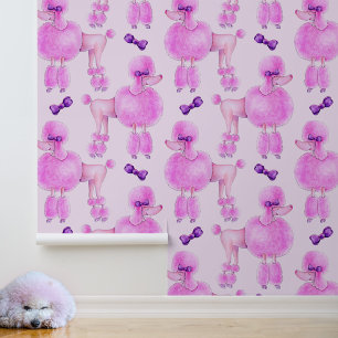 Roze poedel paarse boog patterned behang