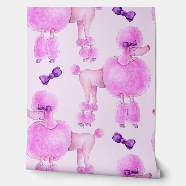 Roze poedel paarse boog patterned behang (Afrollen)