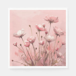 Roze poeder achtergrond met wilde klaprozen servet