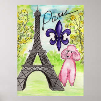 Roze poel in het poster van Parijs