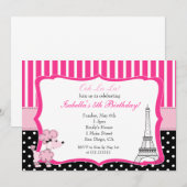 Roze poel in Paris Birthday Party Invitation Kaart (Voorkant / Achterkant)