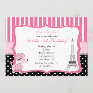 Roze poel in Paris Birthday Party Invitation Kaart
