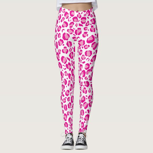 Roze poema print op aangepaste achtergrond leggings (Voorkant)