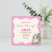 Roze Poes Hond Verjaardagsfeest Uitnodiging (Staand voorkant)