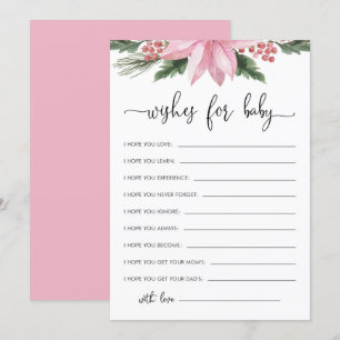 Roze Poinsettia Baby Wishes Winter Baby shower Kaart