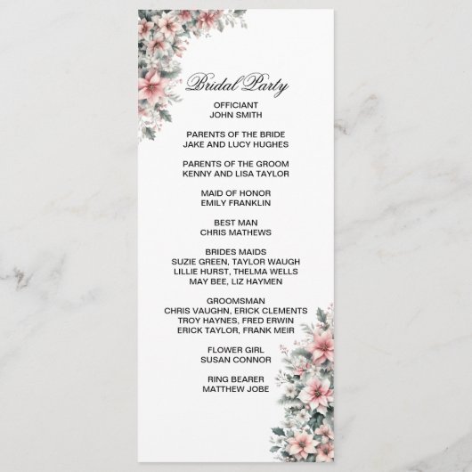 Roze Poinsettia dubbele zijprogrammakaart Programma (Achterkant)