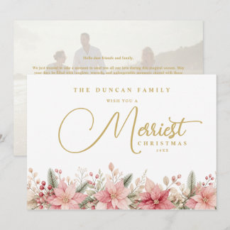 Roze Poinsettia Familie Kerst Foto TMF26 Feestdagenkaart