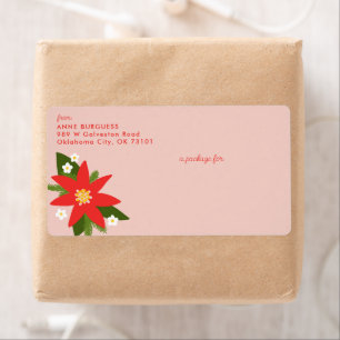 Roze Poinsettia Kerst Vakantie Verzendlabel