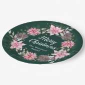 Roze Poinsettia Krans Vrolijk Kerstfeest Papieren Bordje (Gekanteld)