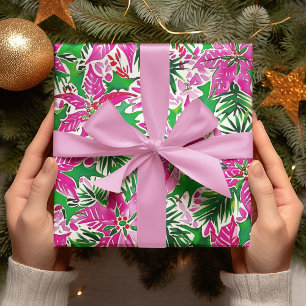 Roze Poinsettia Moderne gedurfde kerstvakantie Cadeaupapier