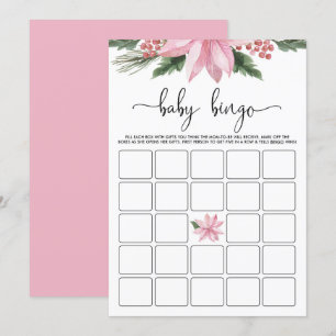 Roze Poinsettia Winter Baby shower Bingo Game Kaart