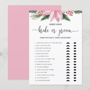 Roze Poinsettia Winter Bride of Groom Shower Game Kaart