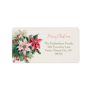 Roze Poinsettia's Elegante Kerst Etiket