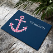 Roze poka Dot Anchor met Navy Custom Name Deurmat