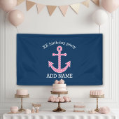 Roze poka Dot Anchor met Navy Custom Name Spandoek