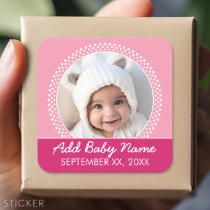 Roze poka Dot Foto Lijst Baby Girl Vierkante Sticker