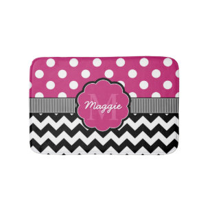 Roze poka Dots Black Chevron Monogram Badmat