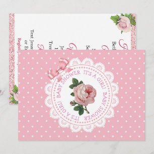 Roze poka Dots Roos Girl's Baby shower Uitnodiging