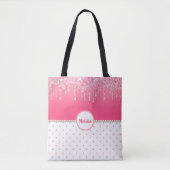 Roze poka Dots & Silver Glitter Drips Monogramed Draagtas (Voorkant)