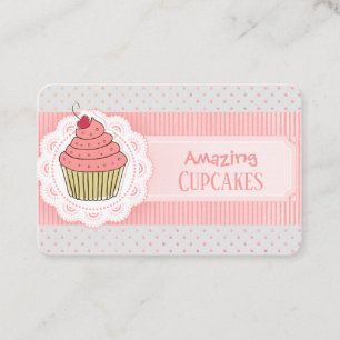 Roze poka Dots Stripes Cupcake Visitekaartje