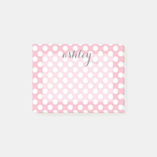 Roze poka Puntpatroon met grijze Script-naam Post-it® Notes (Voorkant)