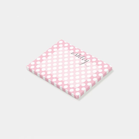Roze poka Puntpatroon met grijze Script-naam Post-it® Notes (Schuin)
