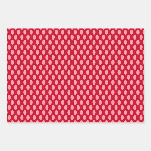 Roze pokadots op rood inpakpapier vel (Voorkant)