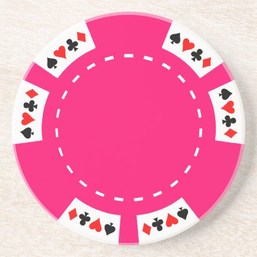 Roze poker en gamingchip zandsteen onderzetter (Voorkant)