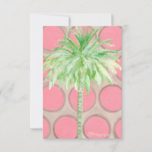 Roze polaire dot palm boomplatte kaart/ uitnodigin kaart (Voorkant)