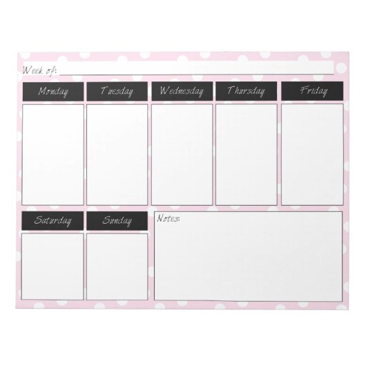 Roze polaire dot Pattern weekly Calendar Notepad Notitieblok (Voorkant)