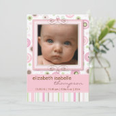  roze polaire dot & Stripes Baby Aankondiging (Staand voorkant)