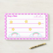 Roze polakstippen, schattige sterren & regenbogen  post-it® notes (Op bureau)