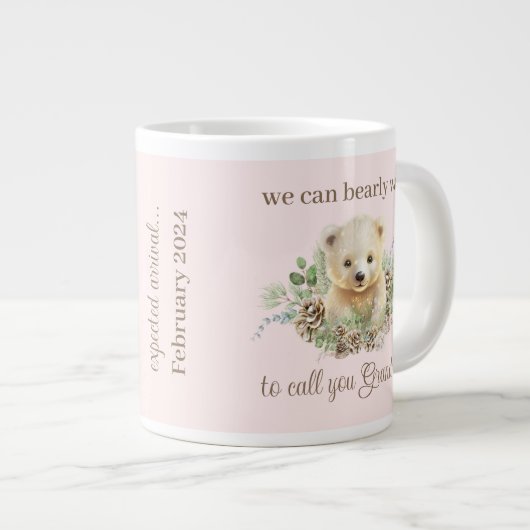 Roze Polar Beer Baby Meisje Zwangerschap Onthullen Extra Grote Beker (Voorkant rechts)