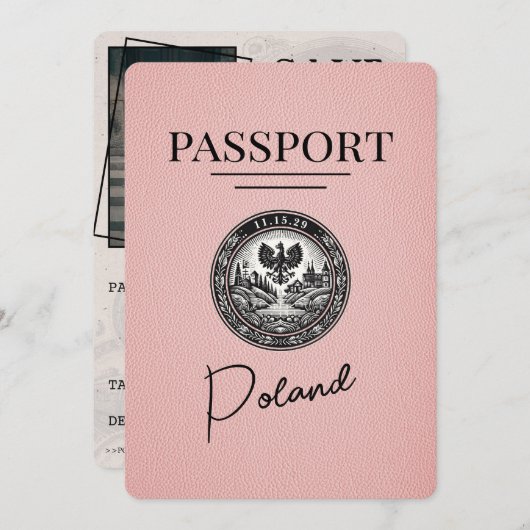 Roze Polen paspoort Bewaar de datum Save The Date (Voorkant / Achterkant)