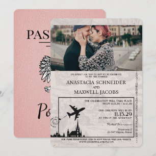 Roze Polen Paspoort bruiloft uitnodiging