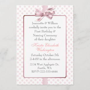 Roze Polka Dot Baby's Birthday en Naming Ceremonie Kaart
