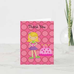 Roze, Polka Dot, Bowling Girl Dank je Bedankkaart
