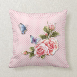 Roze Polka Dot Butterfly Rozen Kussen