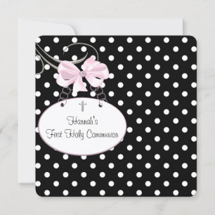 Roze Polka Dot Cross Girls Eerste Communie Kaart
