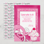 Roze, Polka Dot, Cupcake Birthday Party Invitation Kaart (Voorkant / Achterkant)