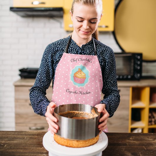Roze Polka Dot Cupcake Keuken Gepersonaliseerd Schort