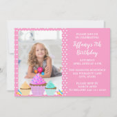 Roze Polka Dot Foto Uitnodiging Verjaardag (Voorkant)