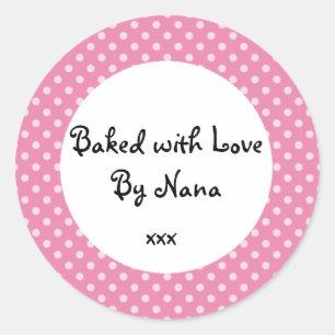 Roze Polka dot 'gebakken door nana' sticker