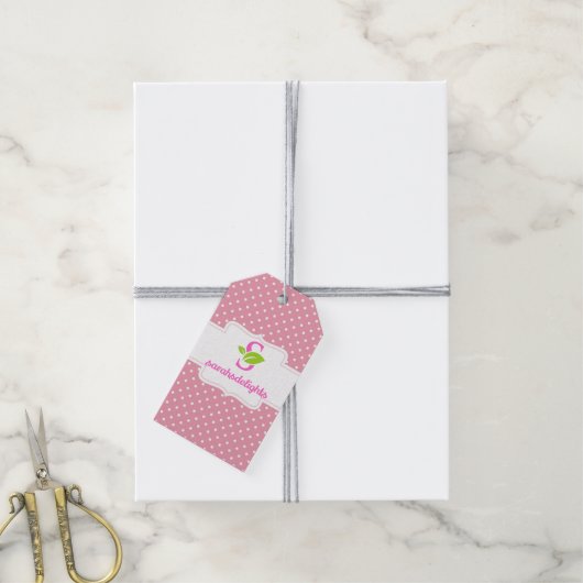 Roze polka-dot logo cadeaulabel (Met Touw)