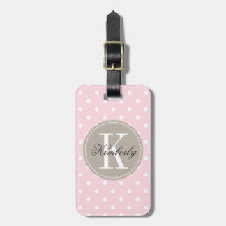 Roze Polka Dot met Taupe Monogram Bagagelabel