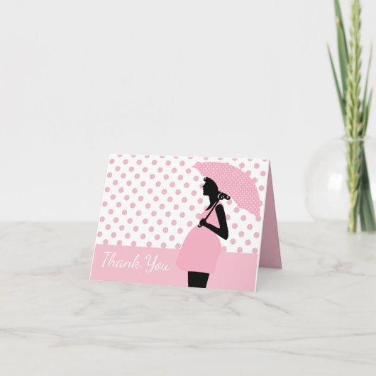 Roze Polka Dot Paraplu Baby shower Dank u kaart (Voorkant)