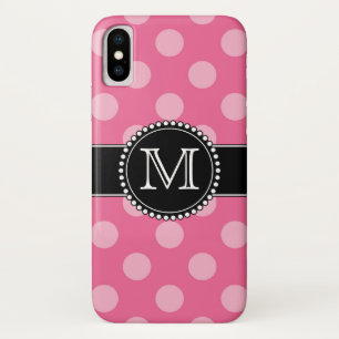 Roze Polka Dot Patroon Monogrammed iPhone X Hoesje