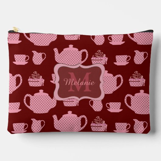 Roze Polka Dot Tea Set Burgundy Persoonlijk Etui (Voorkant)